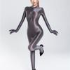 Womens Shiny Satin Glossy Silky Leotard Jumpsuit 2 Zipper Open Bust & Crotch Bodysuit Catsuit