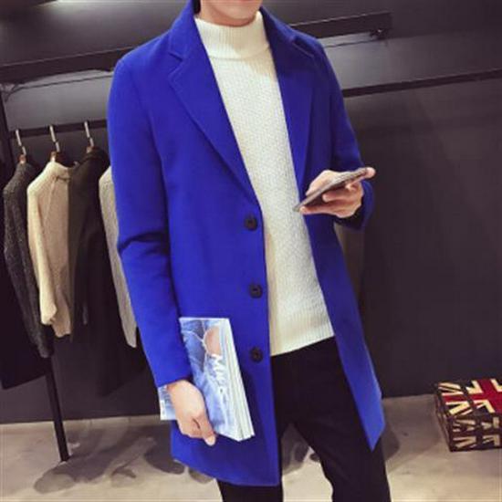 Red Woolen Men's Mid-Length Korean Style Slim Windbreaker Coat