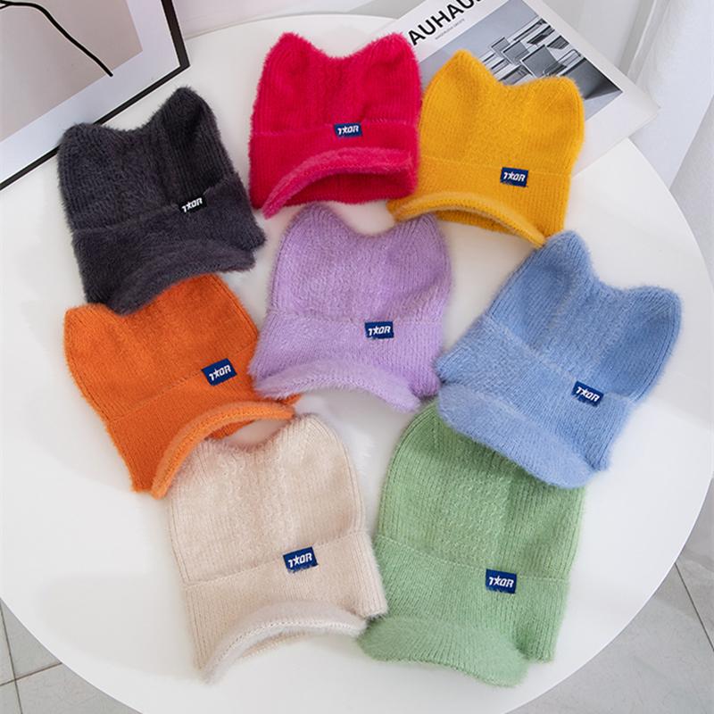 Pălărie de iarnă pentru femei, culori caramele, cu boruri, pălărie tricotată de blană artificială, pălării moale, șapcă de stradă pentru femei