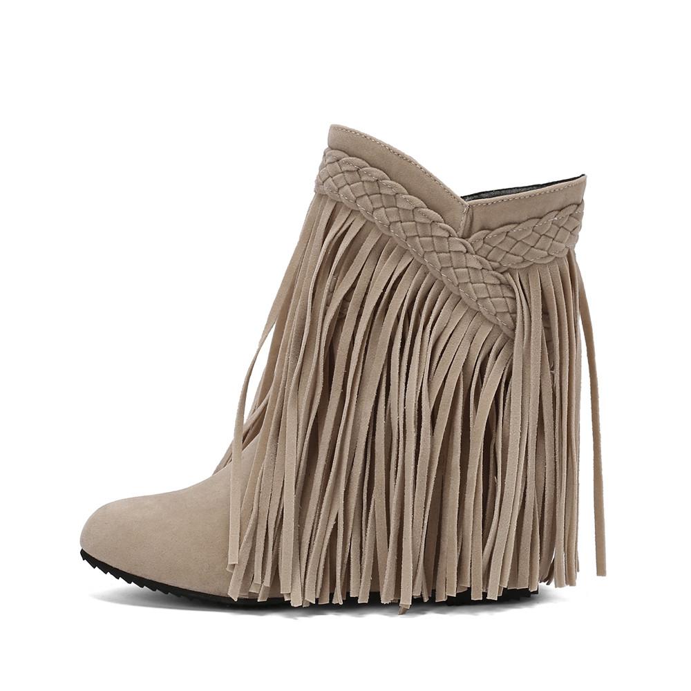 Mote 2025 Mote Høst Vinter Ny Etnisk Kvinne Bohemsk Flock Dusk Skjult Mokasin Ankelstøvletter Støvletter Frynser Kvinne Slip-On Sko