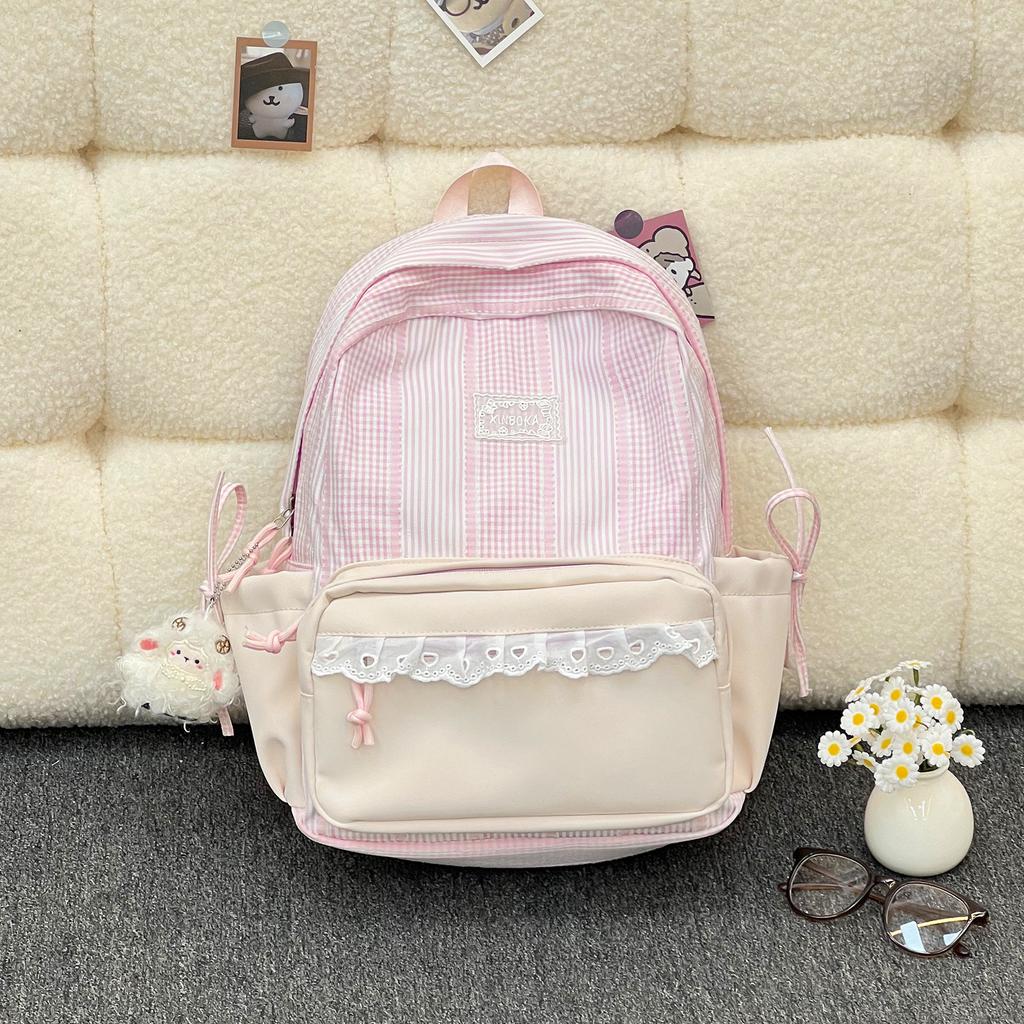 Schoolbag High-value Plaid Burden-reducing Backpack for Boys and Girls, Lightweight and Large-capacity Waterproof Backpack, Small Fresh and Versatile