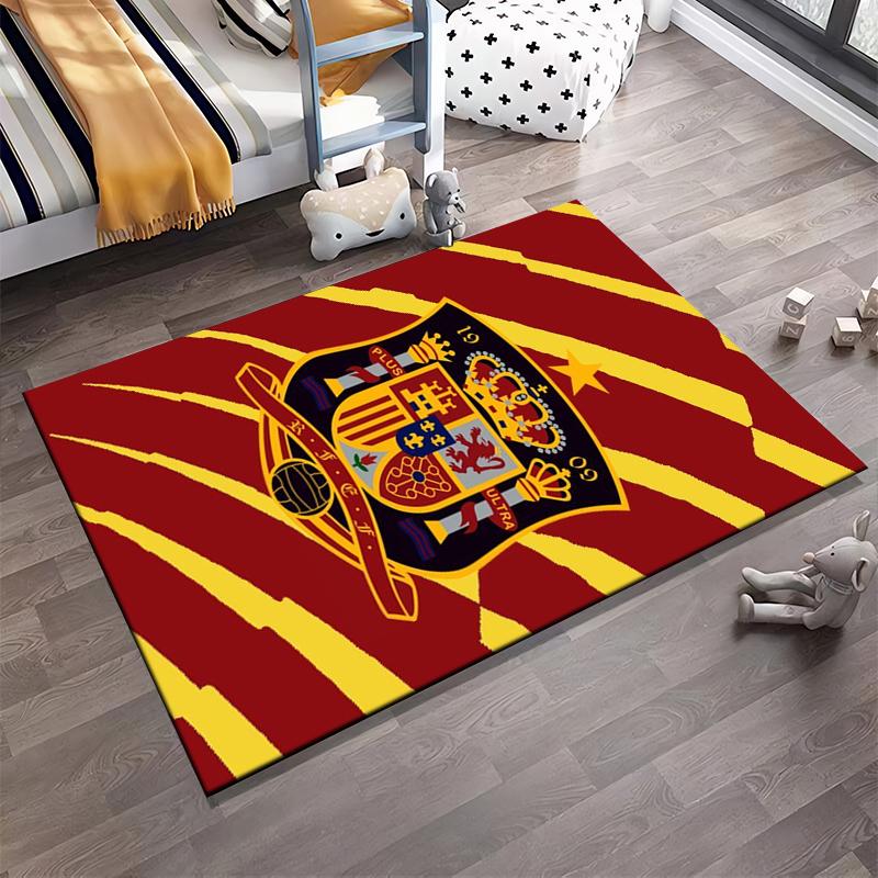 Spain Football Crest Carpet with Red and Yellow Stripes Design Suitable for Use As an Anti-slip for Living Room Bedroom Sofas