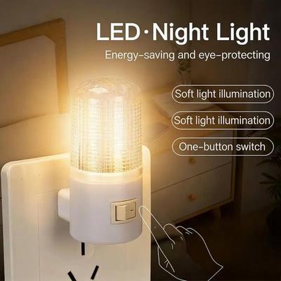 With Switch Plug-in Night Light 3W Cylindrical Night Light for Bedrooms Bedside and Hallway