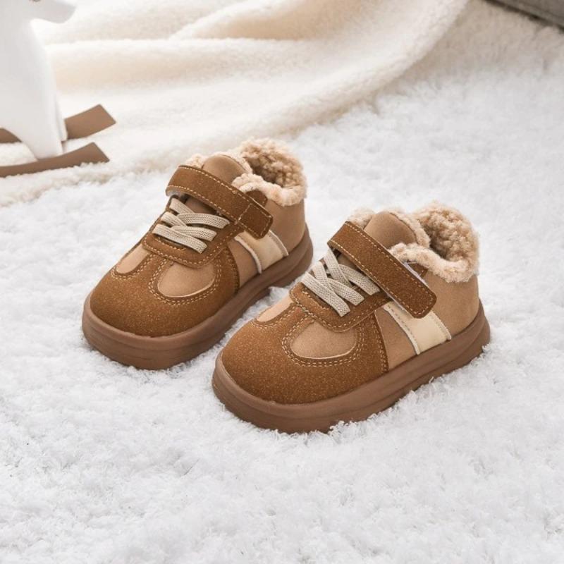1-8Y Children's Shoes Autumn Winter Baby Boys Girls Black Cotton Plush Warm Shallow Boots Little Kids Casual Sports Shoes