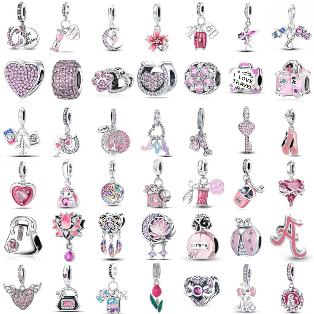 Pink 925 Sterling Silver Ladybug Lotus Perfume Bottle Charms Pendant for Bracelet DIY Women Jewelry