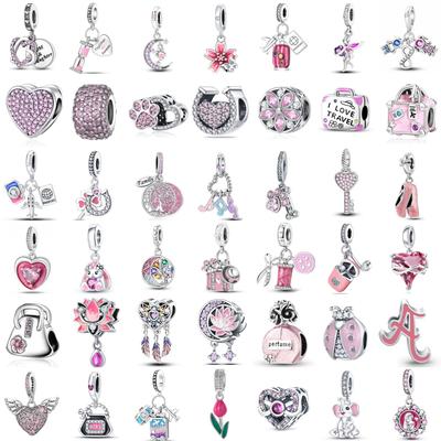 Pink 925 Sterling Silver Ladybug Lotus Perfume Bottle Charms Pendant for Bracelet DIY Women Jewelry