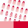 24 sztuki proste nagie różowe walentynki noszenie paznokci francuski czerwony brzeg manicure fałszywe paznokcie czerwony miłość paznokci kawałek
