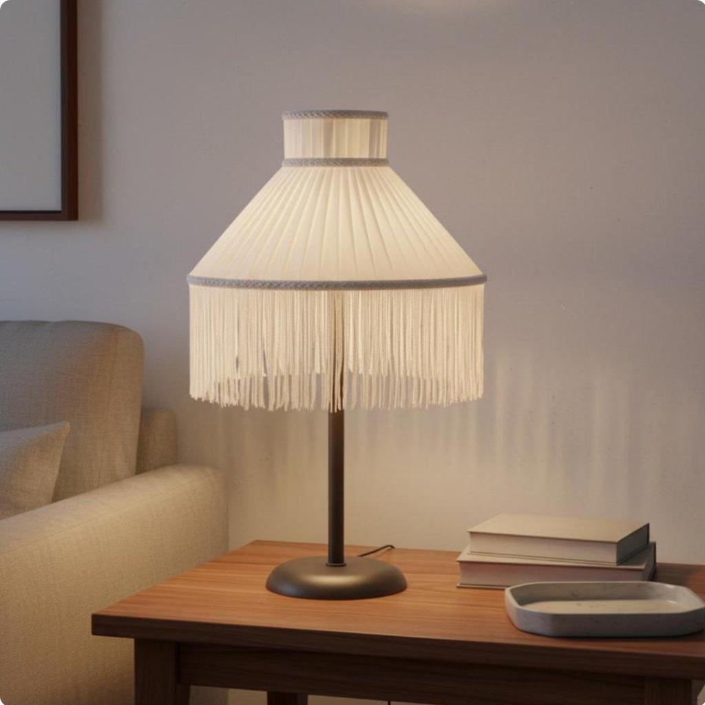 Textile Lampshade with Tassels Replacement Vintage Style Lamp Cover for Bedroom, Living