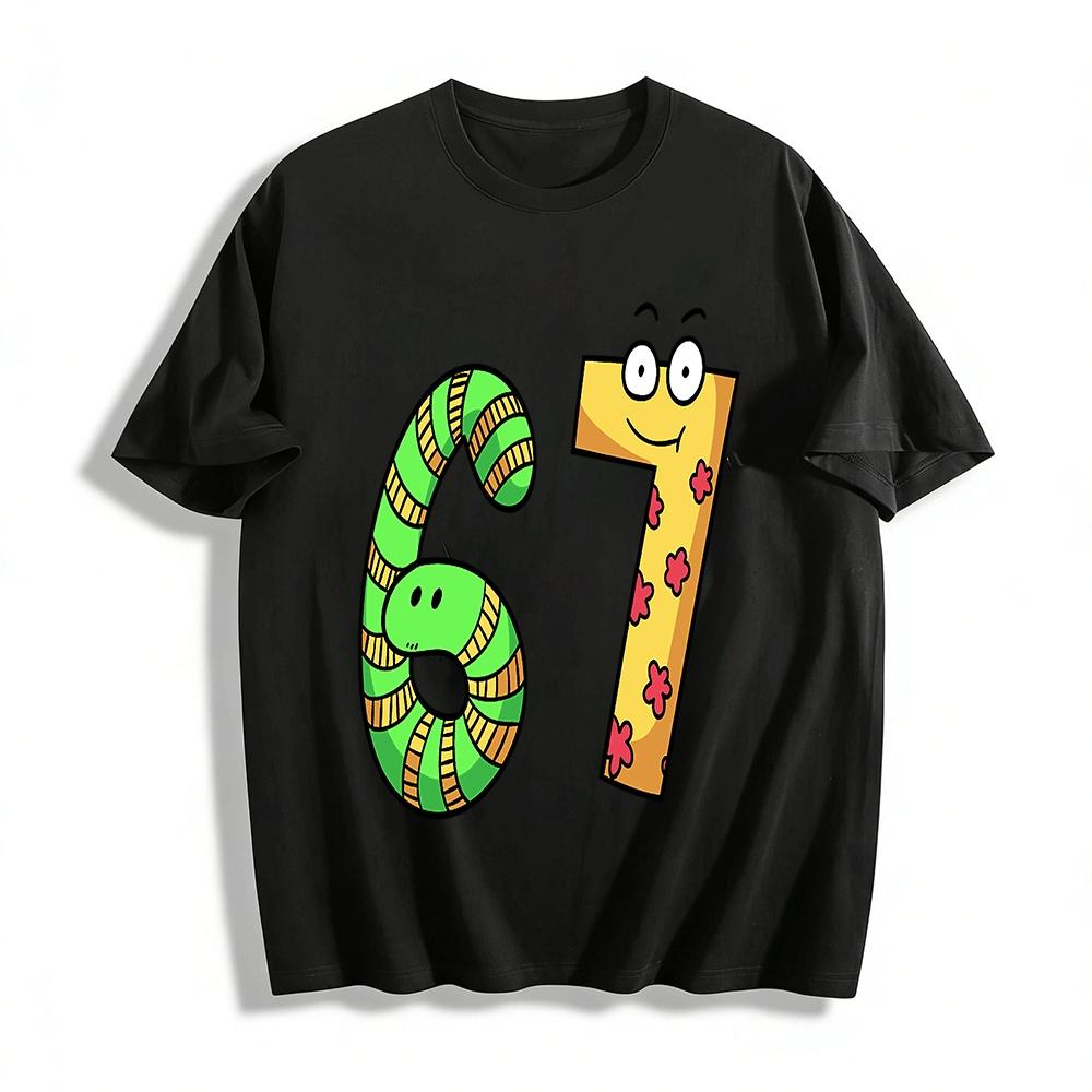 Cartoon Snake Pattern Number 67 Print Kids Casual Top Pure cotton T-shirt XXS