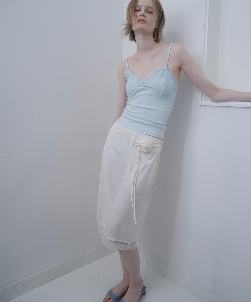 HEEARI Rowe Flower Corsage Satin Skirt_Ivory