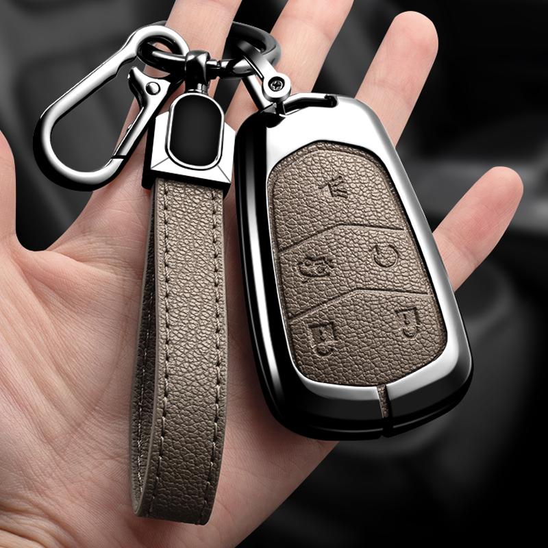 AASL1 Car Key Case Cover For Cadillac Xt5 XTS CTS SRX ATSL XT4 CT6 ATS Escalade ESV DTS ELR STS 2014-2018 Zinc Alloy Leather Keychain
