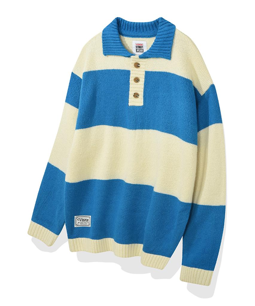 VISION STREETWEAR Vsw Washable Stripe Polo Knit Blue