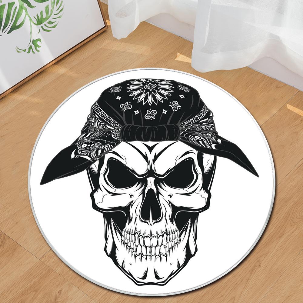 Skull Round Carpet Computer Chair Mat Office Chair Floor Mat Door Mat Foot Mat