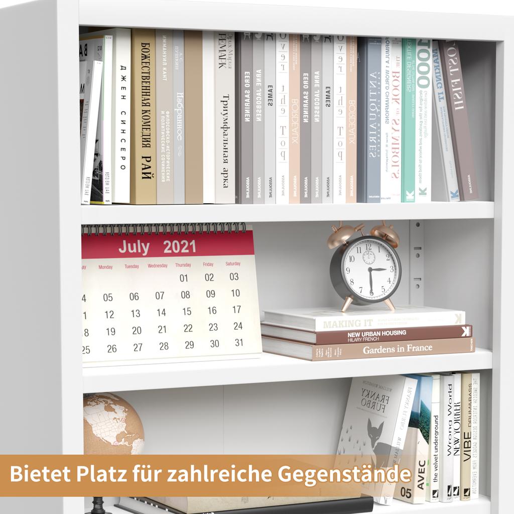 Metal Bookshelf with 5 Levels and Door, Industrial White, Adjustable Shelves, Dimensions H 180 x W 60 x D 23.6 cm, for Living Room, Office and Library