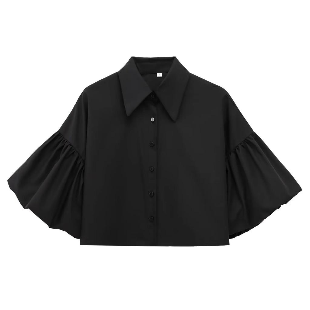 Classic Polyester Blouse With Bubble Sleeves For Women Spring Fashion
