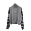 Autumn new splicing plaid shirt fake two-piece sweater pullover design semi-zipper knitted sweater top women
