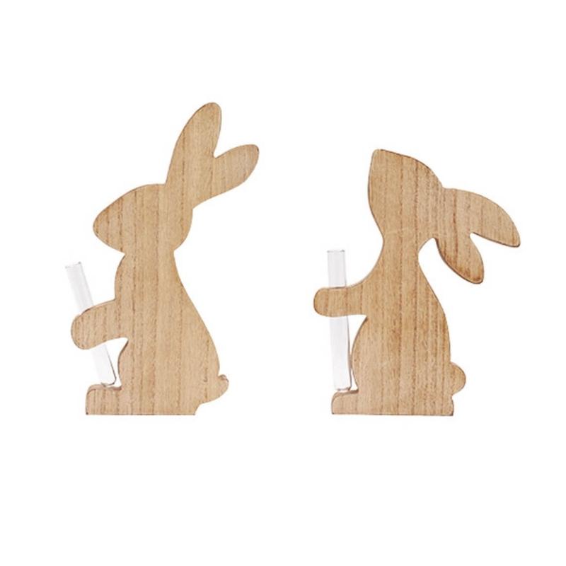 Delicate Easter Inspired Rabbit Shaped Flower Display Stand Handmade Wood Rabbit Ornament for Home and Office Decor