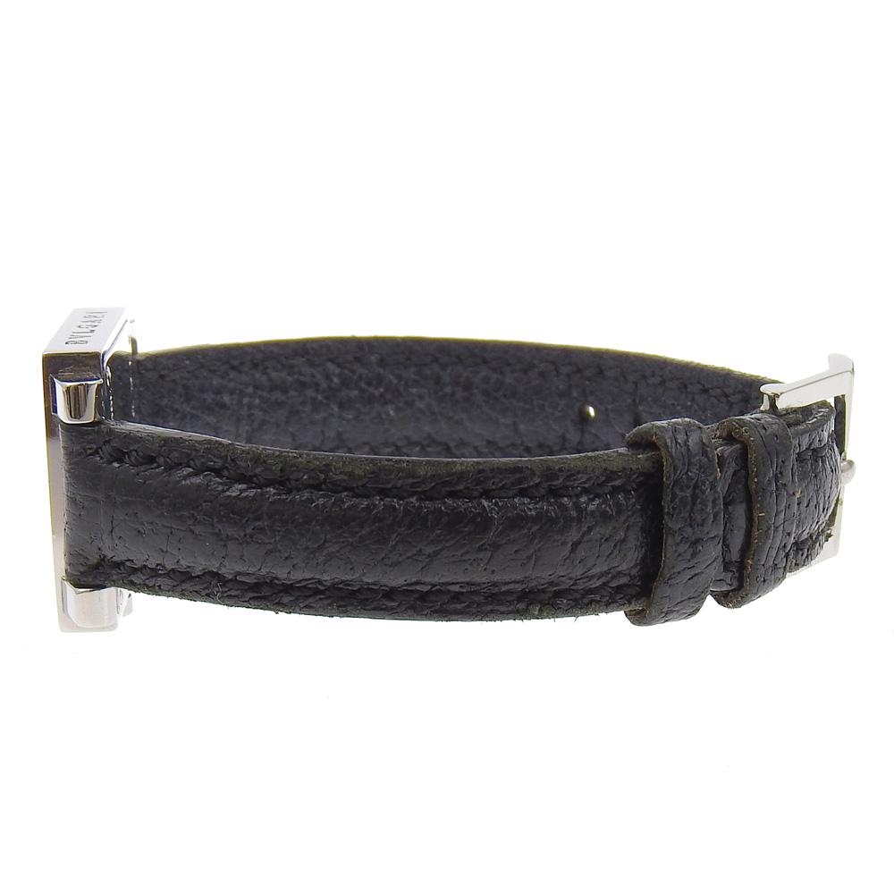 Bvlgari Quadrat Watches SQ22SL blackDial Stainless Steel/Embossed Leather Quartz Analog Display Women Used