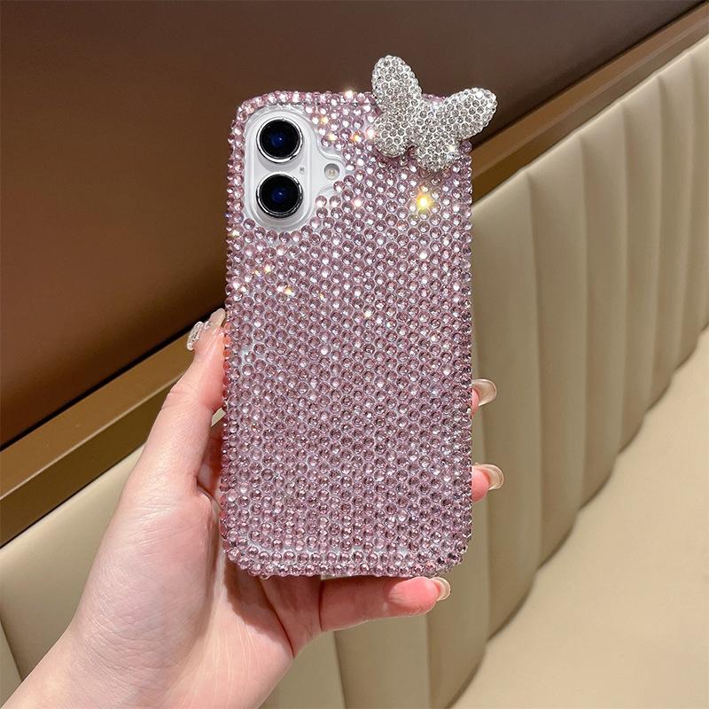 

Three-dimensional Butterfly Rhinestone Mobile Phone Case for IPhone17promax Hand Strap for Apple 16 Hard Shell 14 Female New Model For iPhone 15