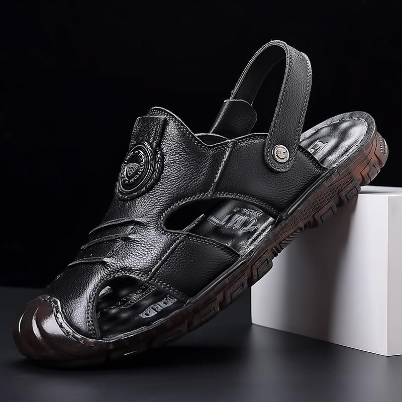 Summer new men's leather sandals dual-purpose leather handmade bag head sandals men's non-slip soft-soled beach shoes sandals tide
