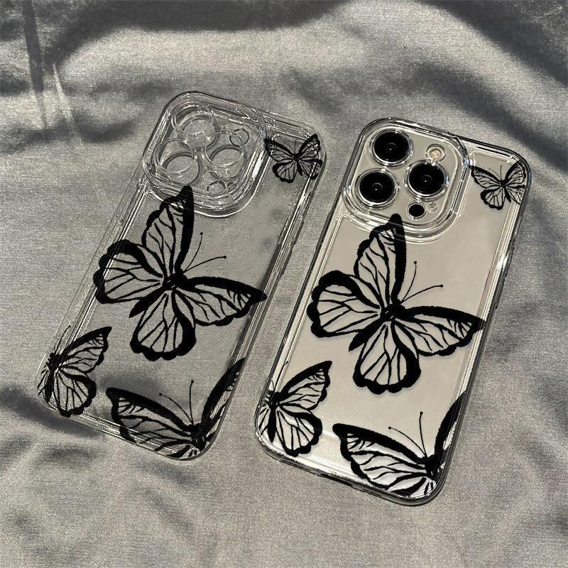 Black line butterfly for iPhone17promax Apple 16 mobile phone case 14/13 fine hole 15 anti-drop