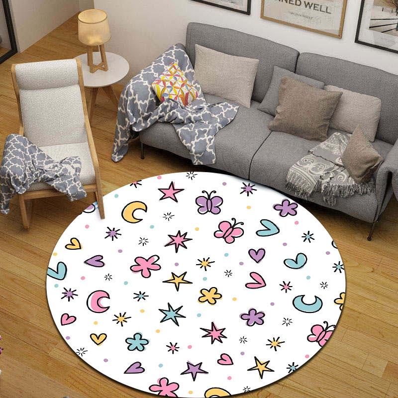 Trendy Round Watercolor Multicolor Accent Rug, Non-Slip Floor Mat for Kids Room