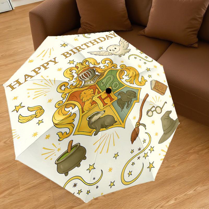 1PC Hogwarts Happy Birthday Umbrella-8-Rib Reinforced, Automatic Open, Lightweight & Durable, Cute Fashion Accessory for Outdoor, D2656