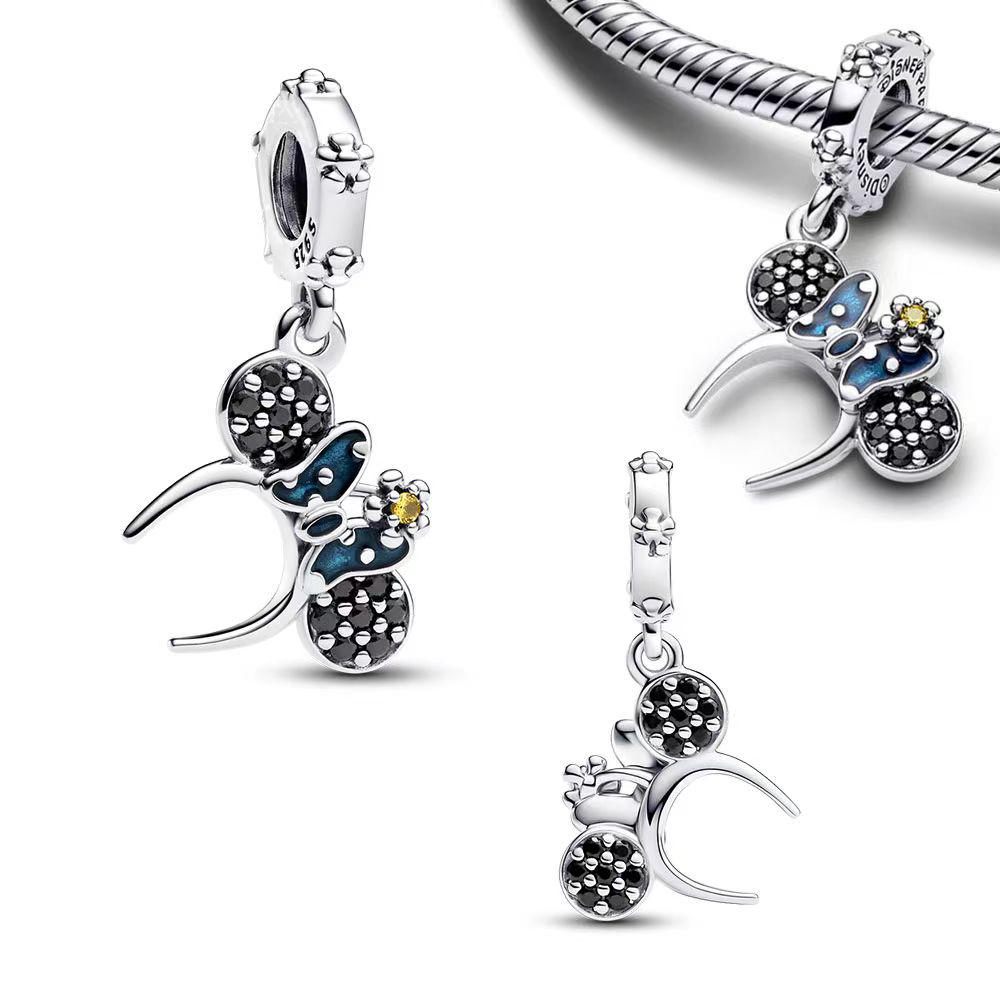 925 Silver Charm Beads DIY Mickey Mienie Bracelet Clip Safety Chain Love Gift Pendant