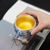 Handcrafted Sterling Silver Ceramic Tea Cup - Blue & White Lotus Design