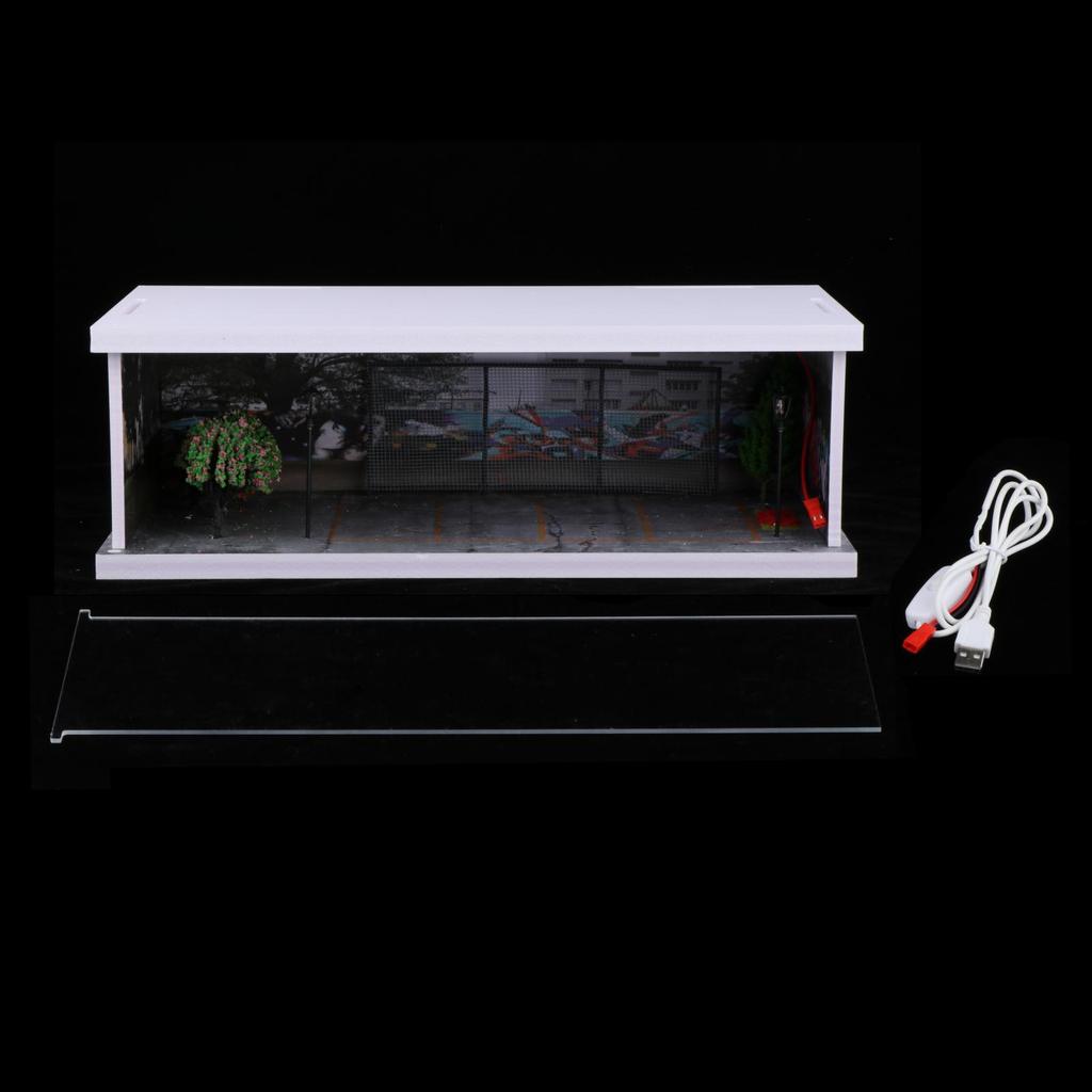 1/64 Parking Lot Showcase Container with LED Lights 11.81 x 5.51 3.94Inches Backdrop Protective