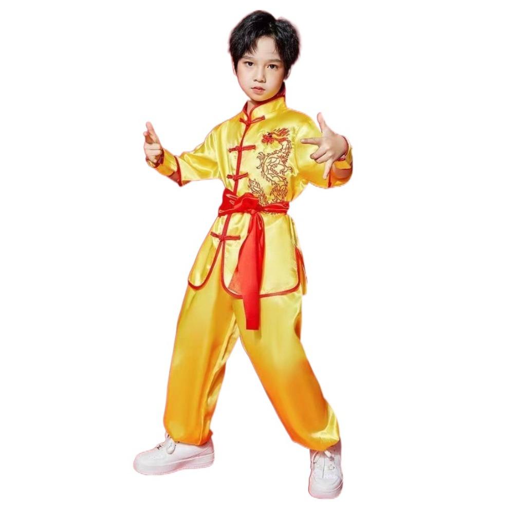 With Belt Kungfu Uniform Long Sleeves Tai Chi Uniform Fashion Wushu Costume Kids Boys Girls