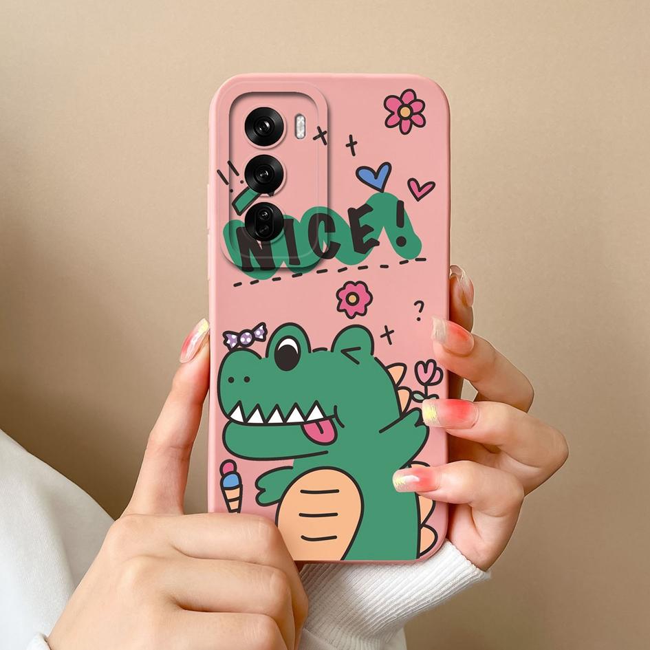 Handyhülle für Oppo Realme Narzo N63 C61 C63 Reno 12 Reno12 Pro F Bumper Beliebte Cartoon Dinosaurier Hülle Anti-Sturz Flüssigsilikonhülle für OPPO Hüllen