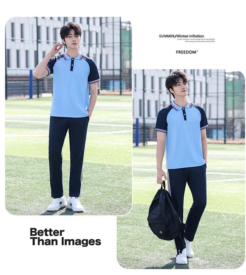Blue & White Academic Summer Short-Sleeve T-Shirt with Long Pants - School Uniform Set for Primary, Junior High, & High School