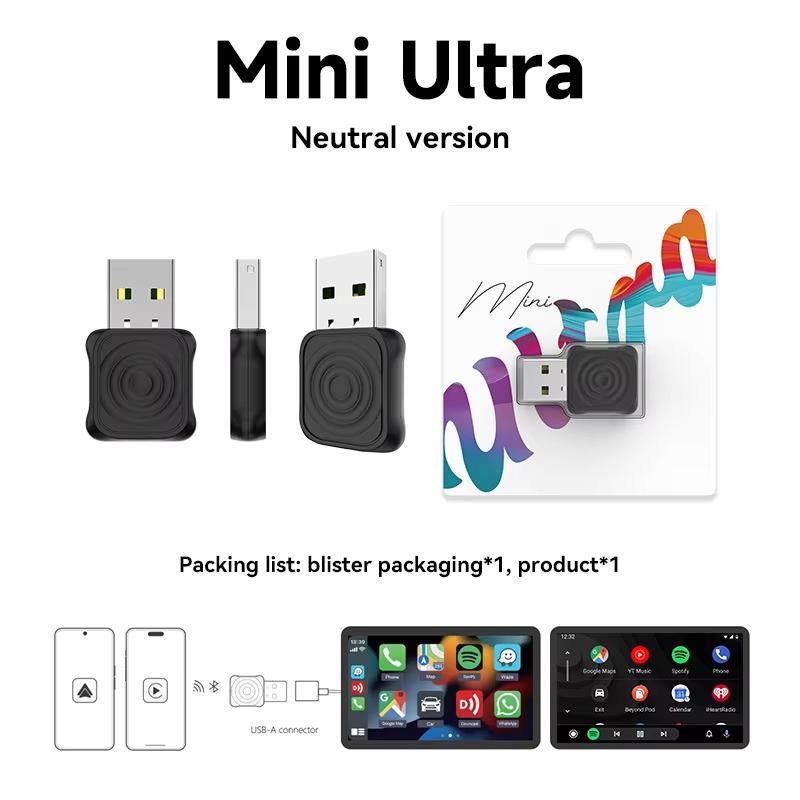 

5.0 Mini Ultra Wireless Adapter Wireless CarPlay Android Auto For OEM Car Plug and Play WiFi Bluetooth Auto Connection