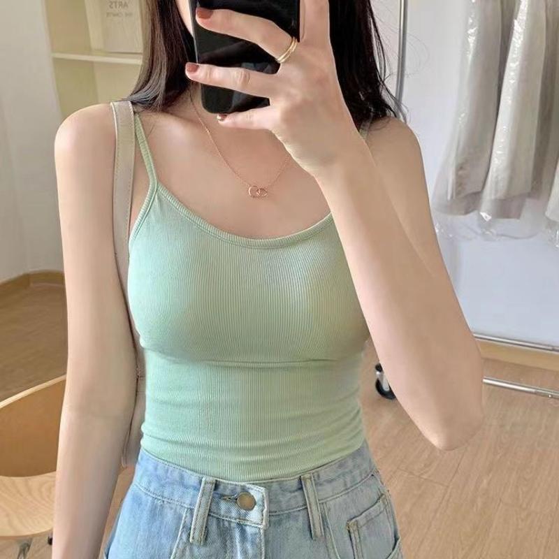 Padded Suspender Tank Top for Women's Outerwear Camisole for Students and Girls' Sports Bottoming Slim Fitting Versatile Style Lingerie