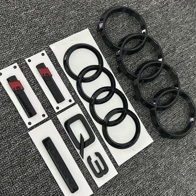 Qwe2 Q3 4Ring Logo ABS Black Car Hood Front Grill Emblem Rear Trunk Badge Q3 Sticker Quarrto Sline Emblem For Q3 2013-2022