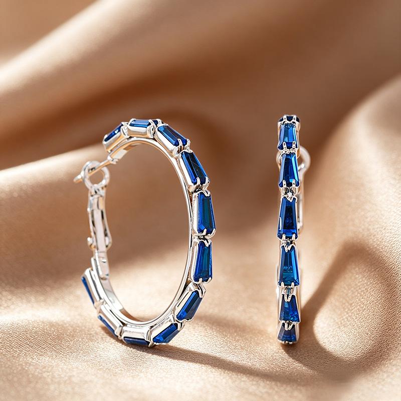 

Hoop Earrings with Rectangular Zirconia Stones Set in Metal Frame Lightweight Durable Design for Everyday Wear and Special Occasions One Size