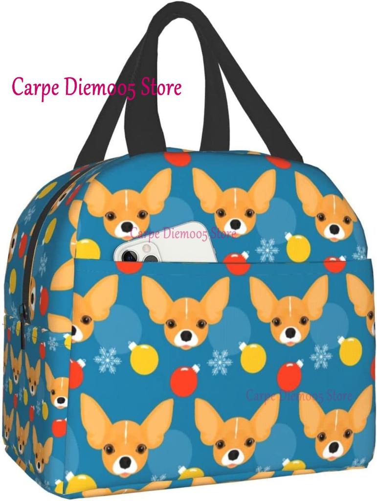 Unisex Food Warmer Bag Chihuahua Dog Lunch Bag Reusable Lunch Box Lunch Cooler Tote