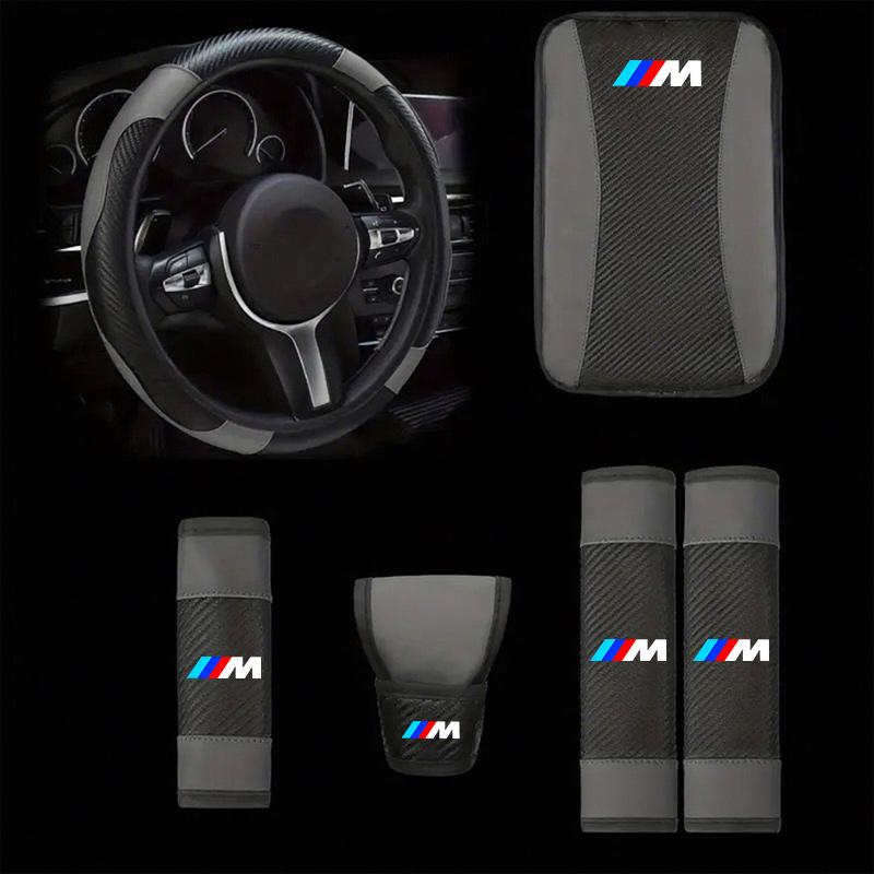 6Pcs Steering Wheel Cover Safety Shoulder Cover Armrest Pad Handbrake Sleeve For BMW 1 3 5 7 Series M X1 X3 X5 F30 M3 M4 E34 E46 VE2