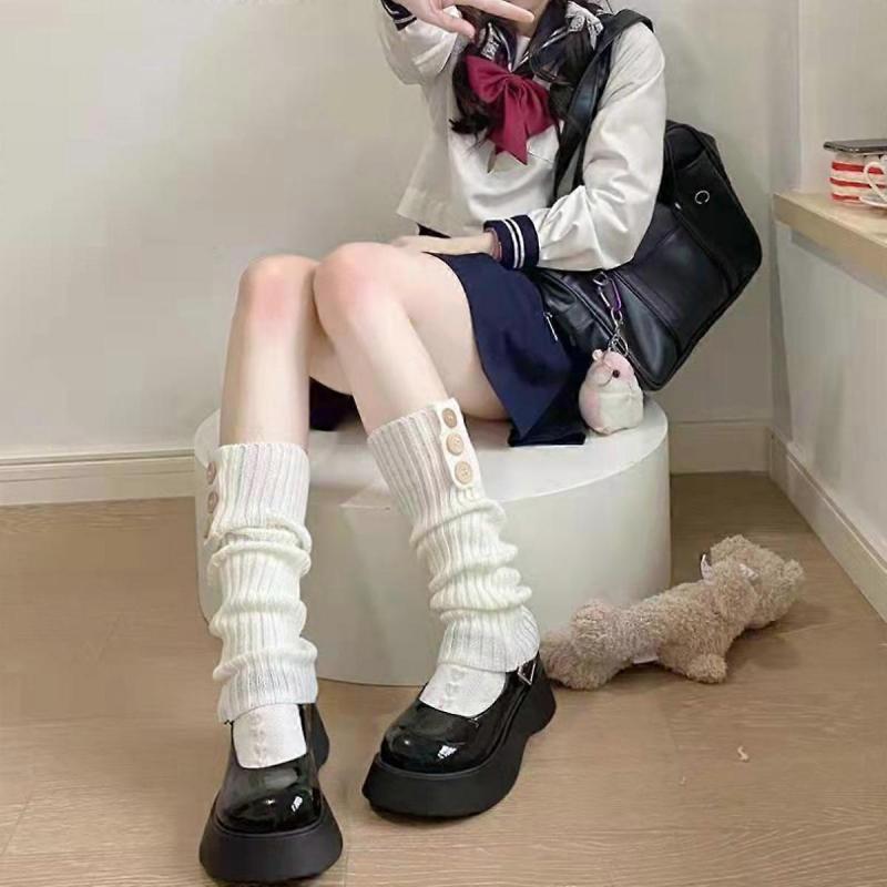 Thigh High Socks for Women Cable Knit Over the Knee Boot Socks, Long Warm Leg Warmers Winter Three Button Warm Sock Boot Covers White