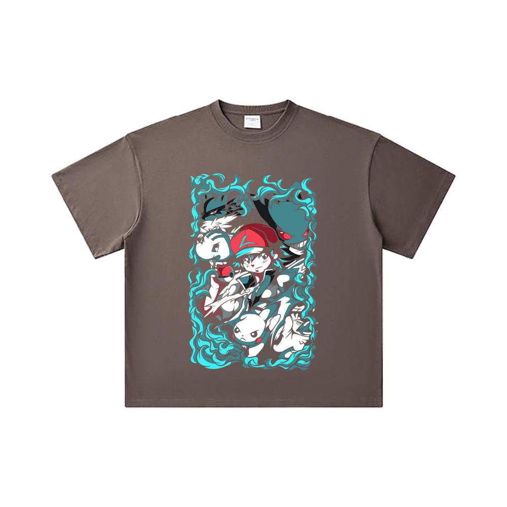 260 GSM Double Yarn 32 Count 100% Cotton Pokemon V26 Print Unisex Heavy Cotton T Shirt