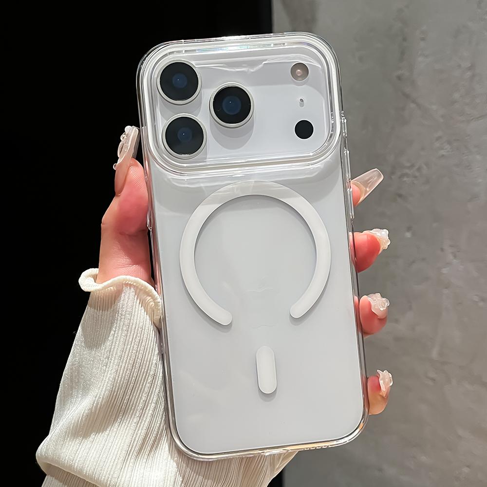 Titanium Gray Acrylic  charging phone case for For Iphone 17 16 15 14 13 12 Pro Max Air magnetic shockproof hard back cover
