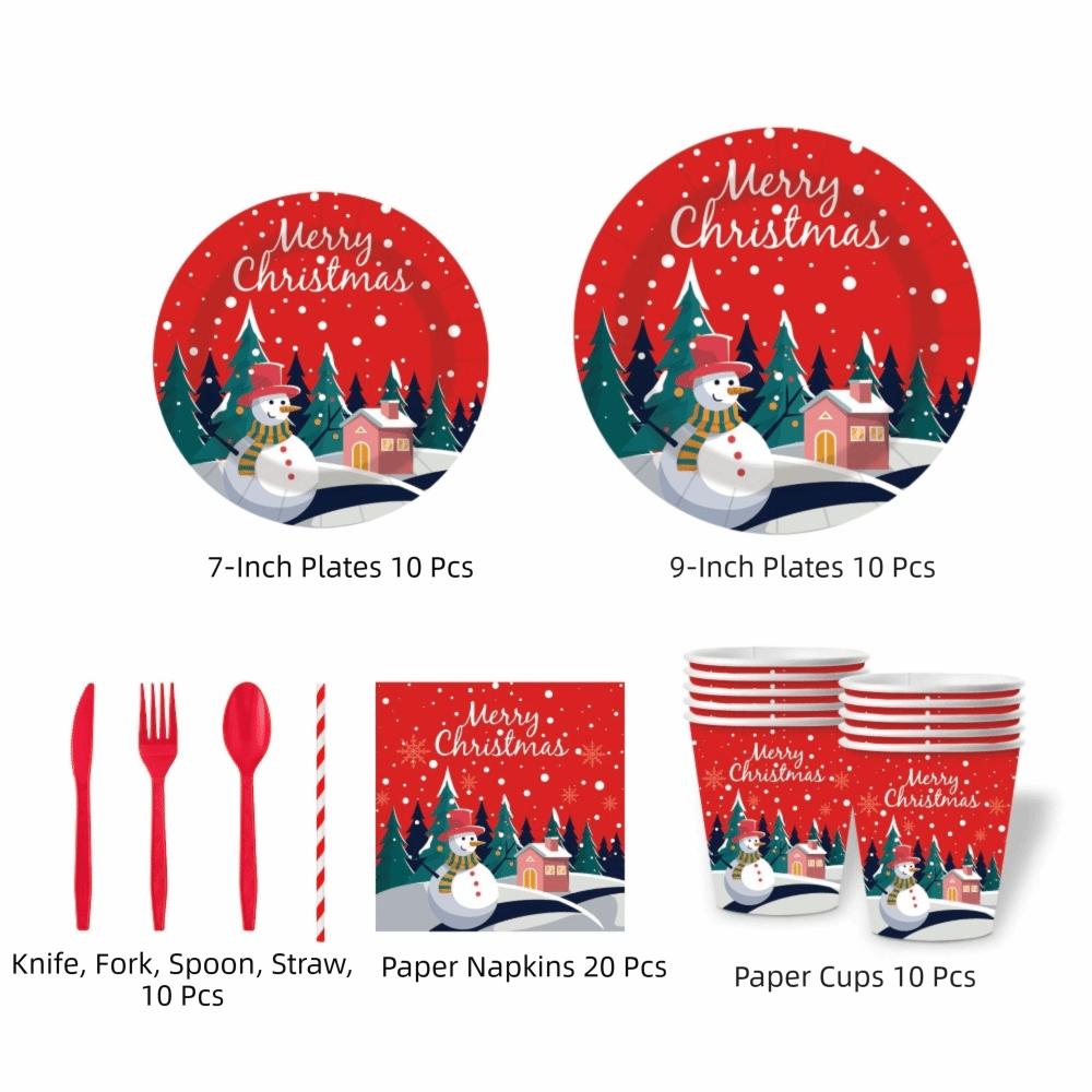 Reindeer Design Christmas Disposable Tableware Color Printed Party Dinnerware Set Venue Decoration