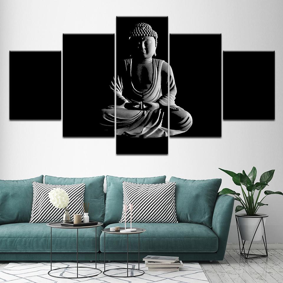 

Canvas Painting black and white Buddha 5 Pieces Wall Art Painting Modular Wallpapers Poster Print for living room Home Decor 20x35 20x45 20x55cm