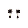 Baroque Black Drop Pendant Earrings with Silver Needle and Geometric Diamond Accents