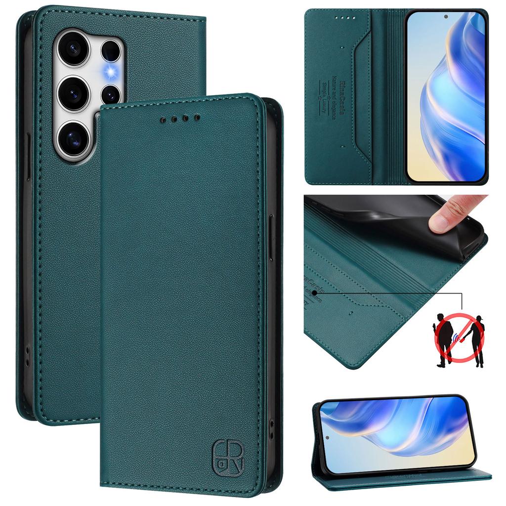 Suitable for Samsung S25/24 phone case, RFID anti-theft, card slot, strong magnetic attraction, flip cover leather case