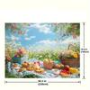 One spring picnic backdrop banner with lush flower patterns and a colorful napkin is perfect for outdoor activities.