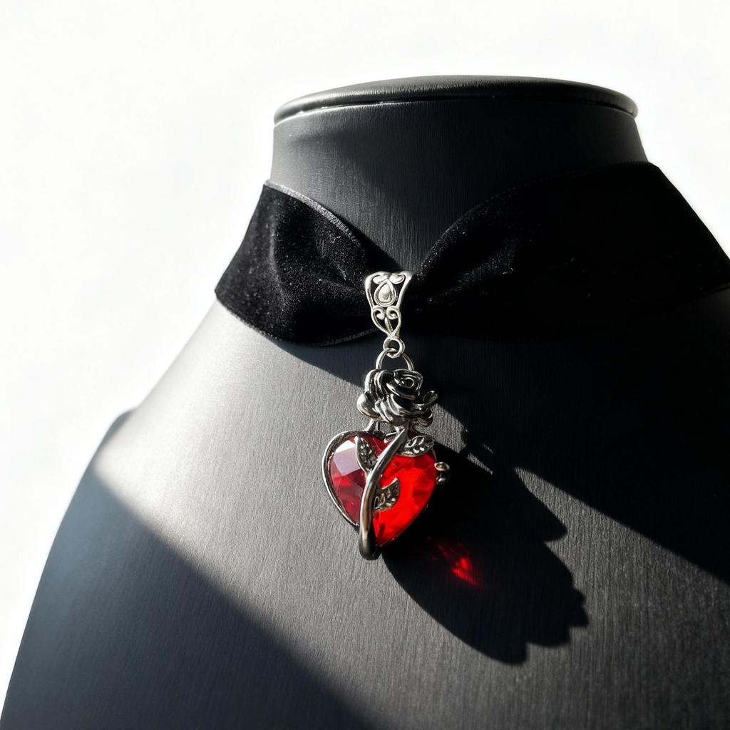 Gothic Punk Velvet Rose Cross Heart Choker Necklace - Y2K Retro Style