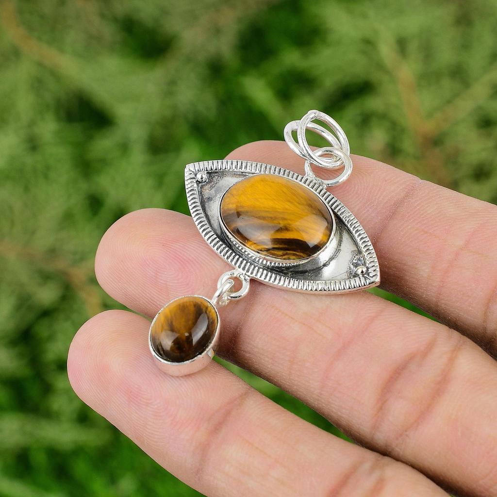 Mothers Day Deal 925 Silver Natural Tigers Eye Elegant Wedding Pendant Jewelry
