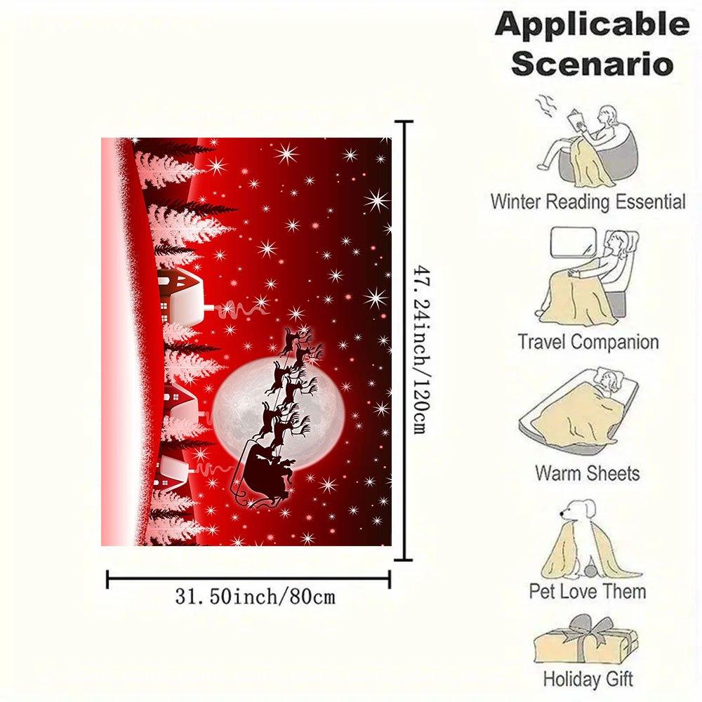 Christmas Greeting Card with Santa Claus and ReindeerBlanket Flannel Throw Blanket for Sofa, Bed, Travel, Camping, Office, Couch, Chair, And